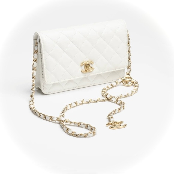 FULL SET - CHANEL 2WAY WOC Pearly White Grained Calfskin & Gold HW (24S) - Picture 2 of 13